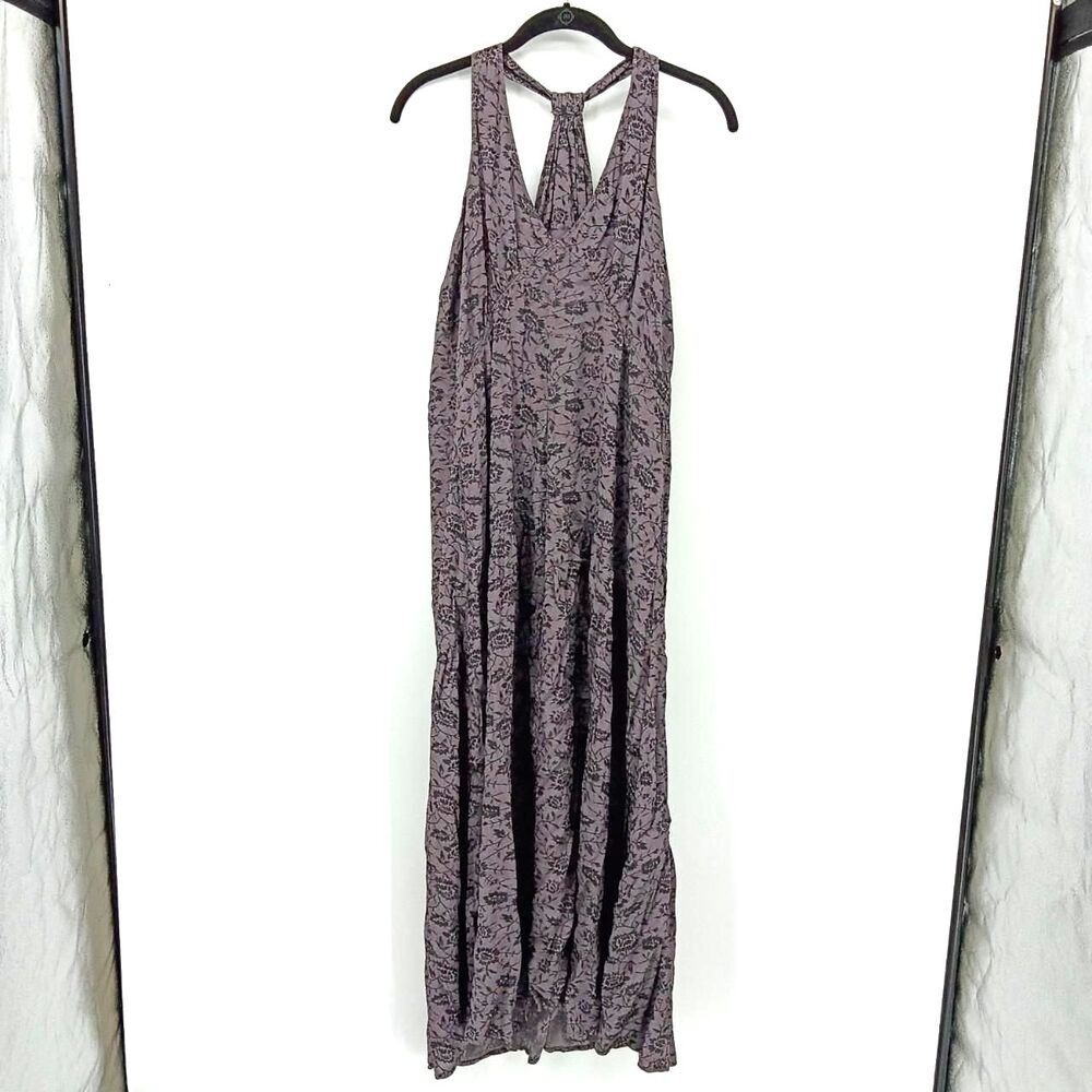 Anthropologie Purple Gray Floral Maxi Dress Open Back Whimsigoth Boho S